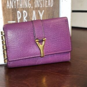 YSL Yves Saint Laurent "Y" 6-ring Leather Key Case in Purple w Gold Hardware EUC
